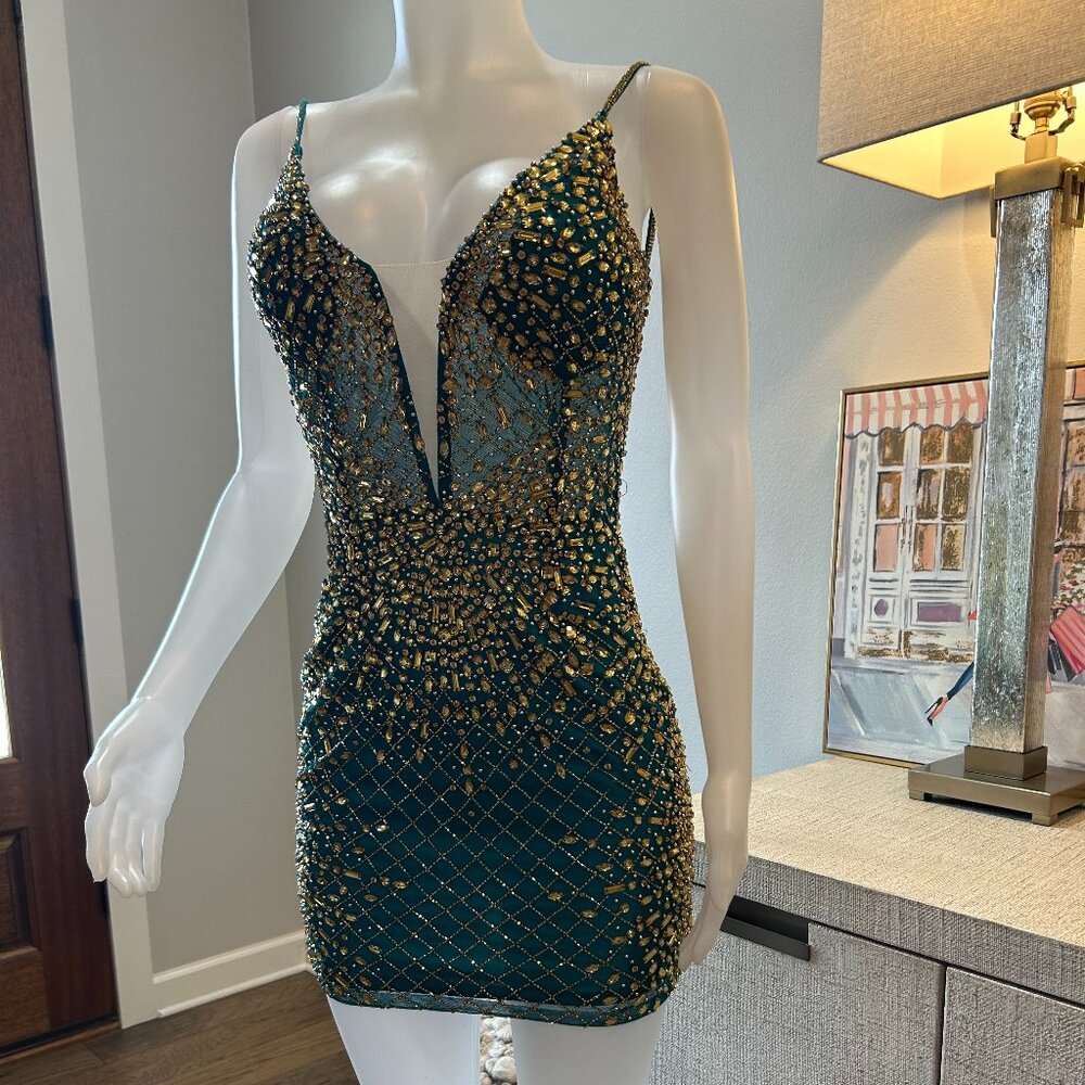 Rachel Allan Fitted Beaded Mini Cocktail Dress - Picture 3 of 5